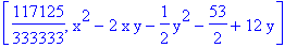 [117125/333333, x^2-2*x*y-1/2*y^2-53/2+12*y]